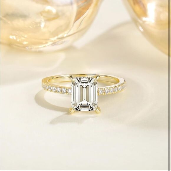 Paved Emerald Cut Engagement Ring - Picture 1 of 3